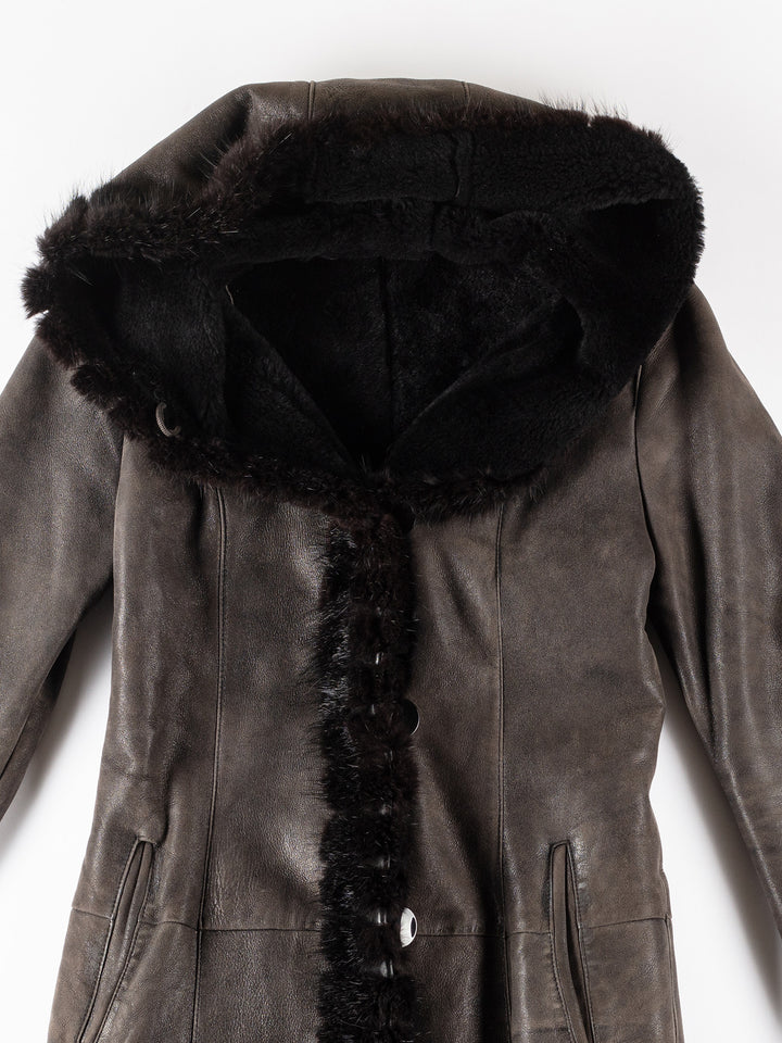 Vintage 70's Women Sheepskin Coat in GrayMN286