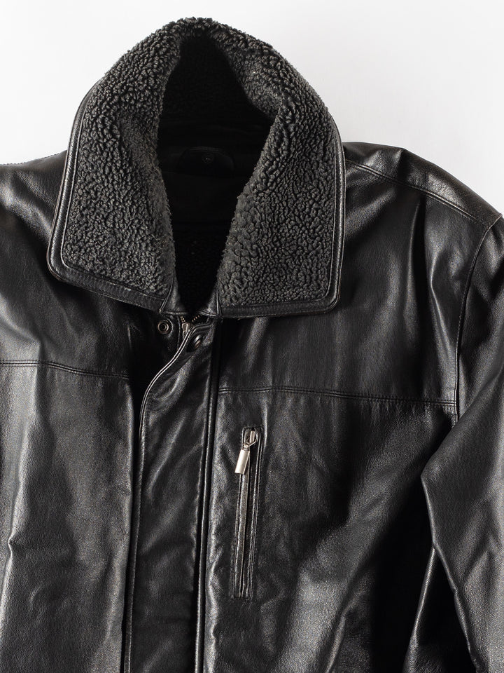 Vintage 90's Men Faux Sheepskin Coat in Black