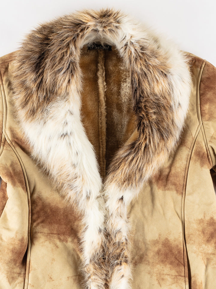 Vintage 70's Women Faux Sheepskin Coat in BeigeMN651