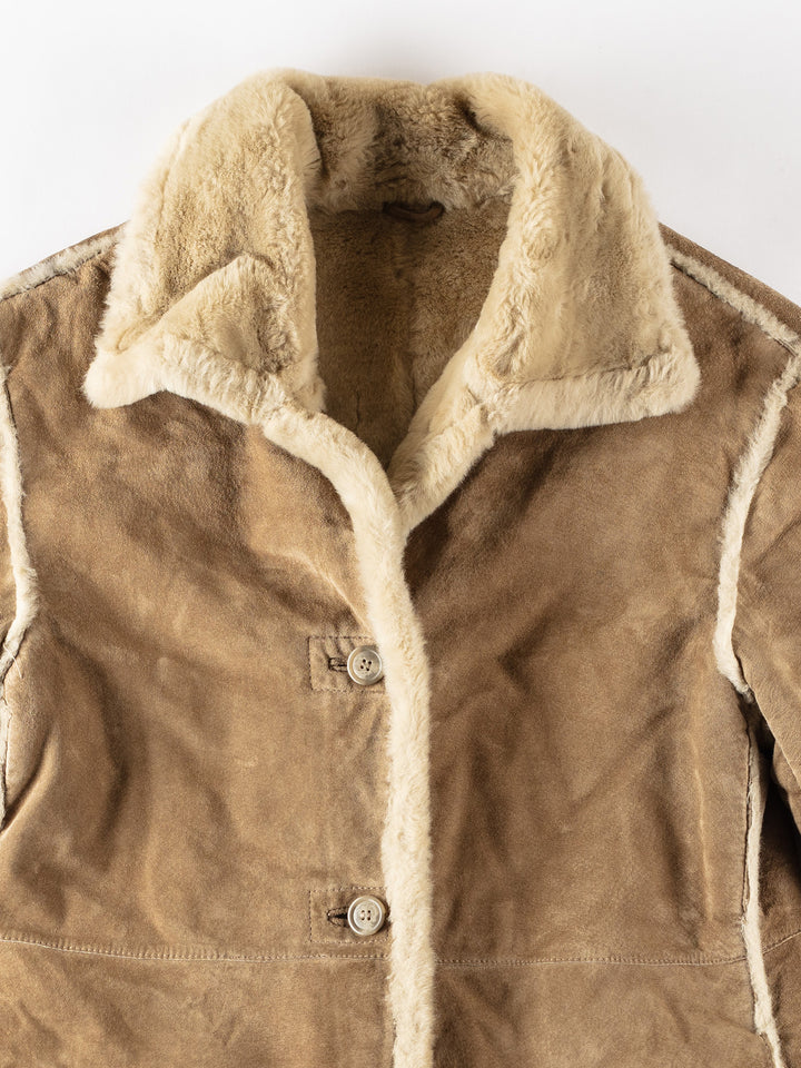 Vintage 80's Women Faux Sheepskin Coat in BeigeMN347