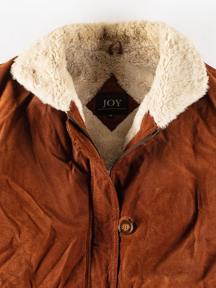 Vintage 80's Women Faux Sheepskin Coat in BrownMN477