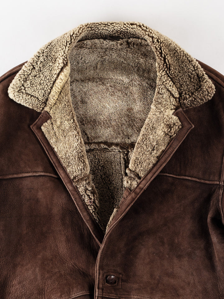 Vintage 80's Men Sheepskin Coat in BrownVN368