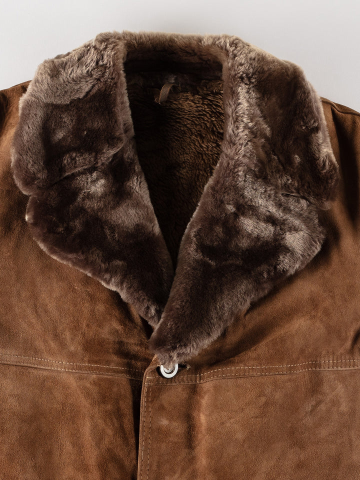 Vintage 70's Men Faux Sheepskin Coat in BrownVN537