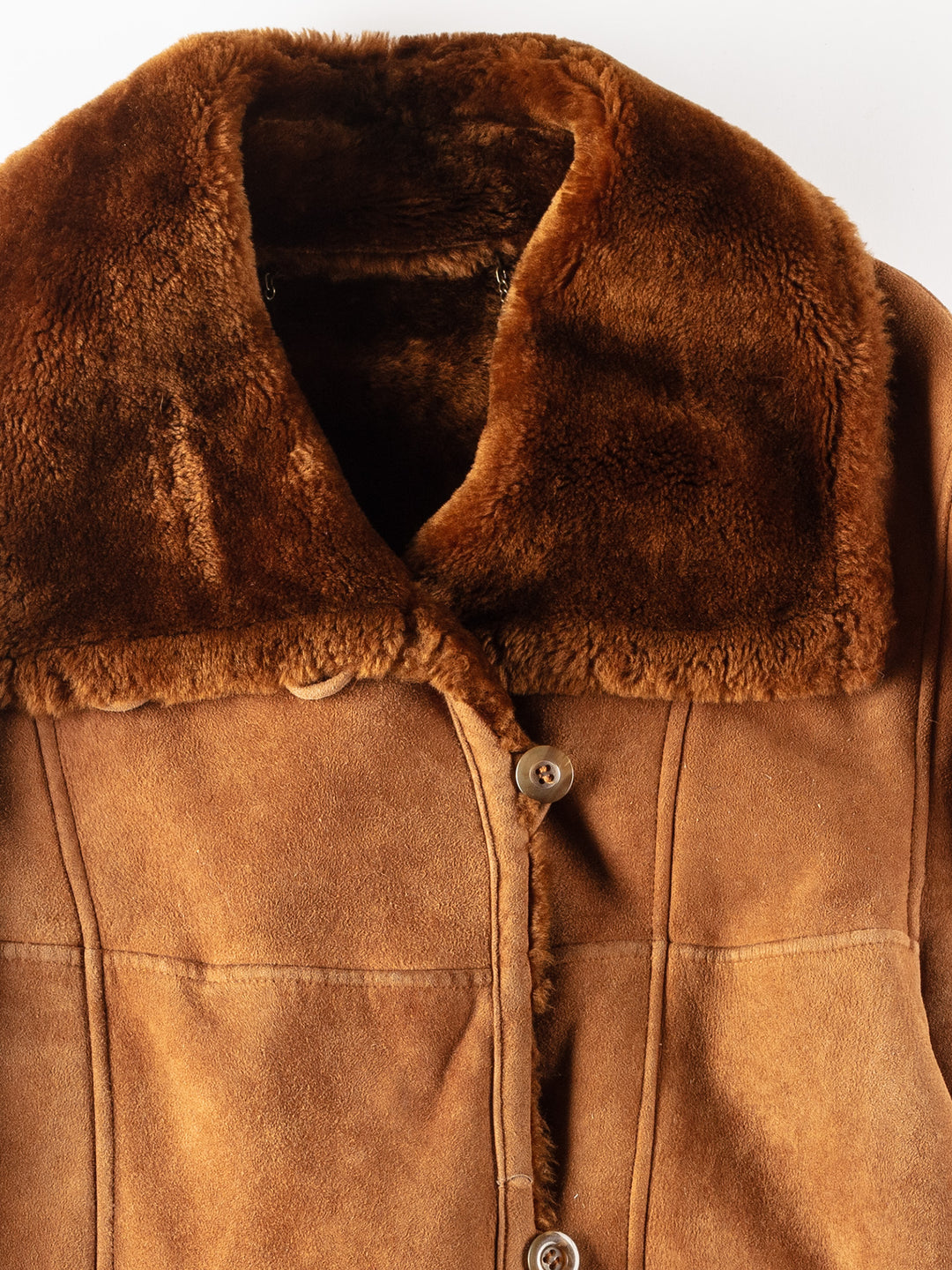 Vintage 80's Women Sheepskin Shearling Coat in Brown