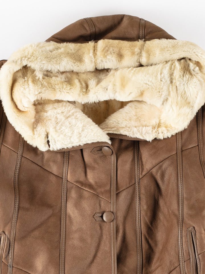Vintage 80's Women Sheepskin Coat in BrownMN466