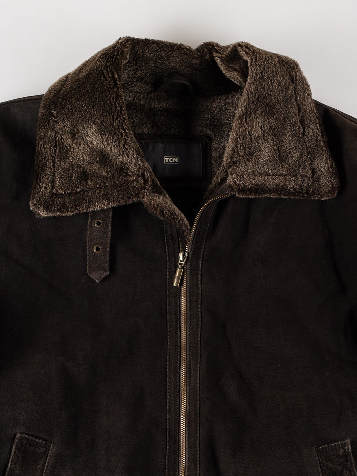Vintage 80's Men Faux Sheepskin Jacket in BrownVN539