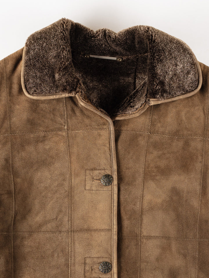 Vintage 80's Women Faux Sheepskin Coat in BrownMN376