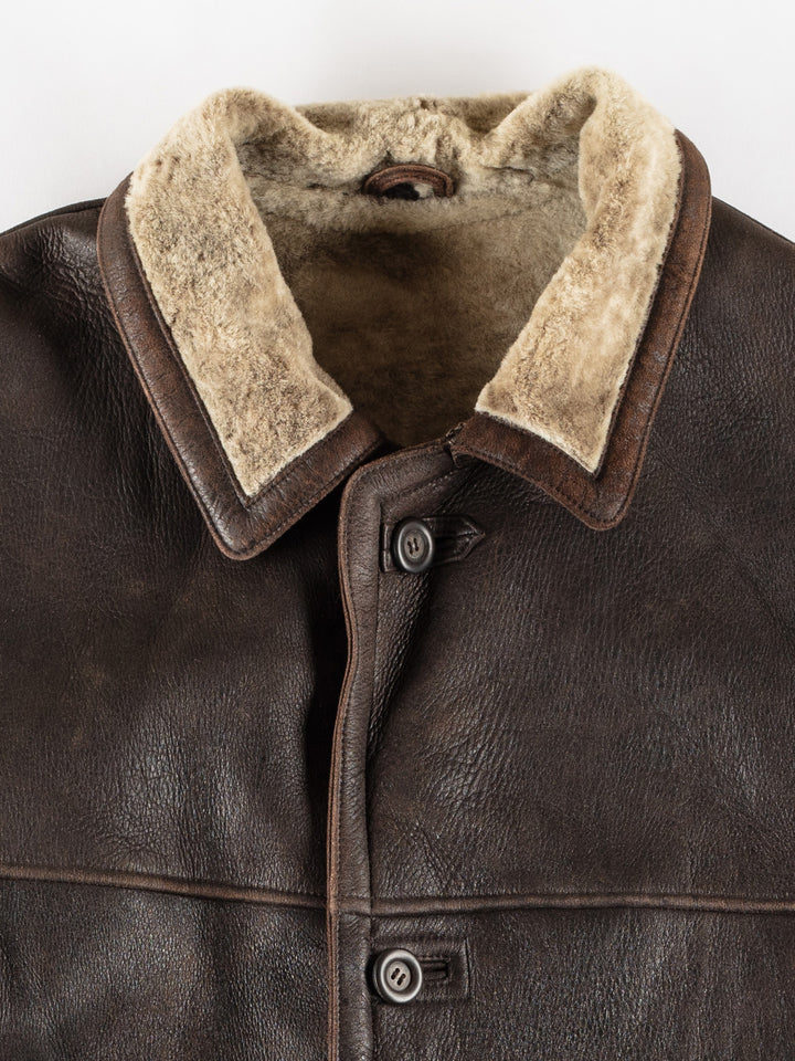 Vintage 80's Men Sheepskin Coat in BrownVN768