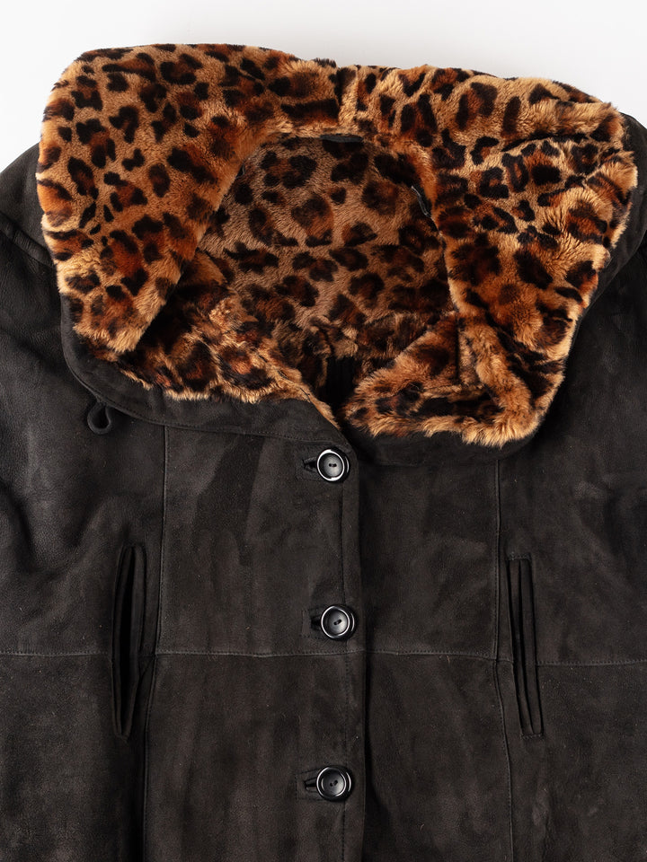 Vintage 80's Women Sheepskin Coat in GrayMN284