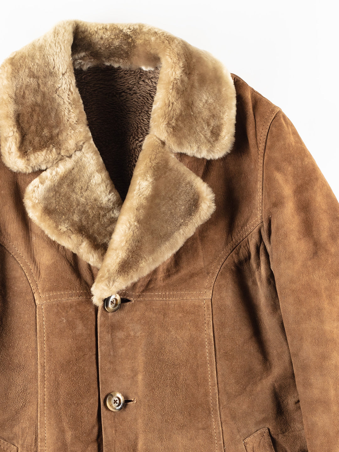 Vintage 70's Men Faux Sheepskin Coat in Brown
