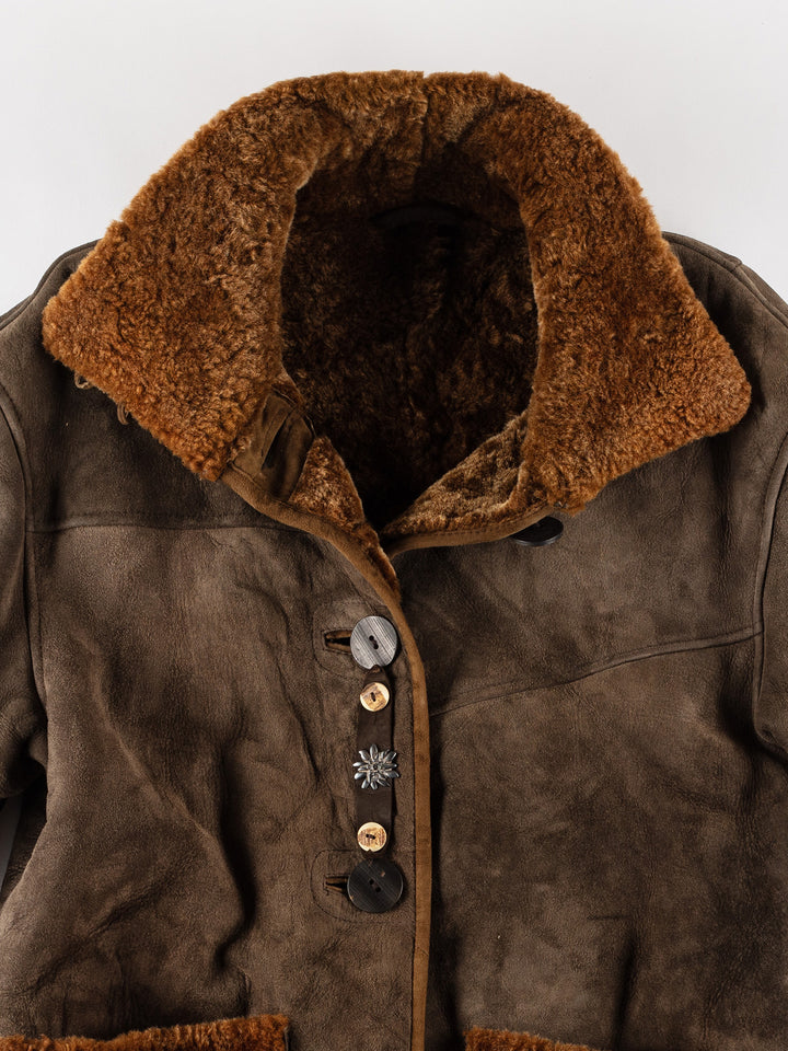 Vintage 80's Women Sheepskin Coat in BrownMN625