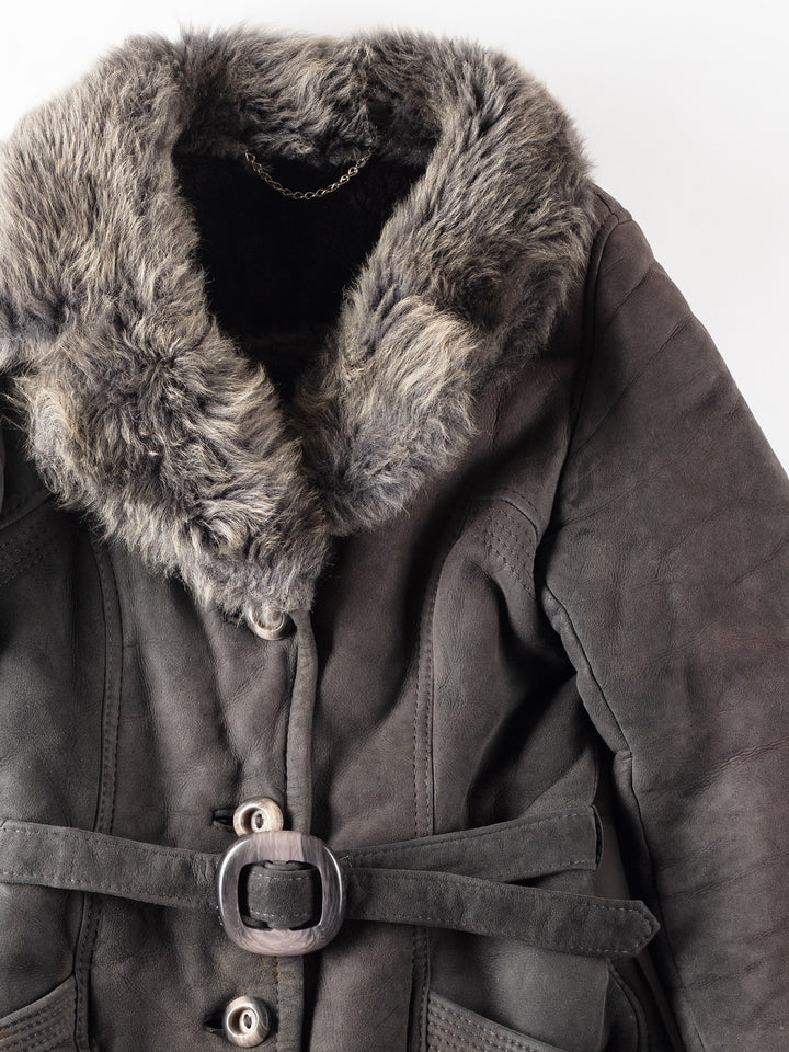 Vintage 70's Women Sheepskin Shearling Jacket in Gray