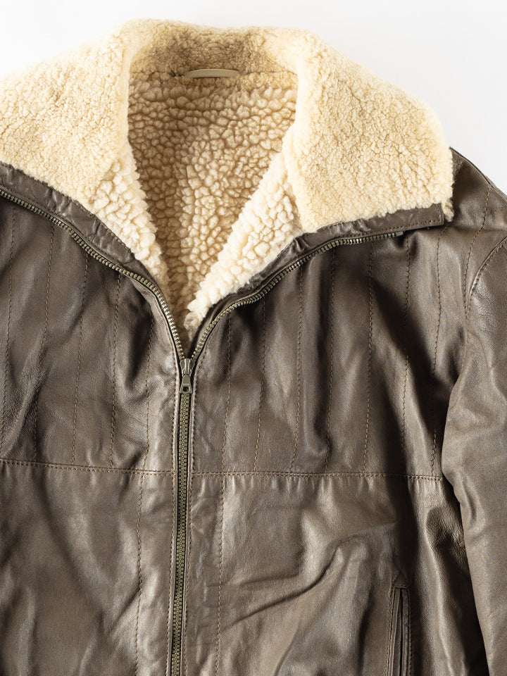 Vintage 90's Men Faux Sheepskin Jacket in Gray