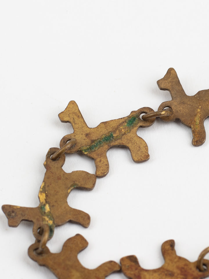 Vintage Brass Dog Link Bracelet with Rustic Patina – Made in Argentina