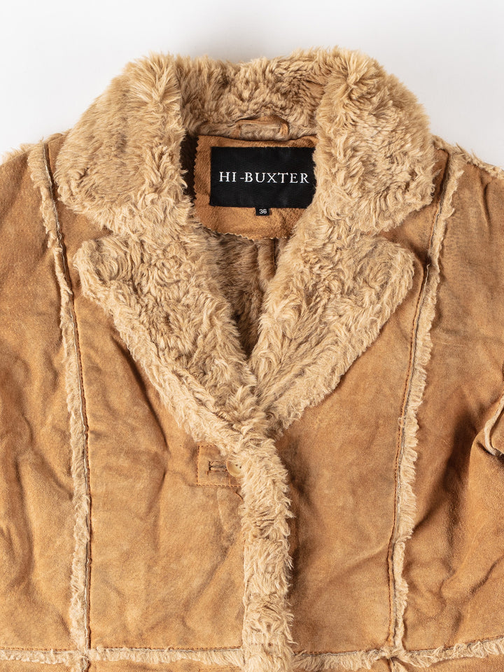 Vintage 80's Women Faux Sheepskin Coat in BrownMN363