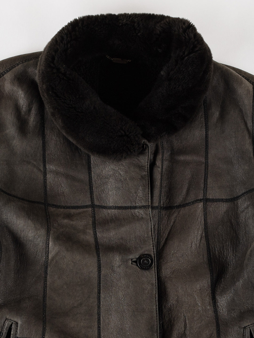 Vintage 80's Women Sheepskin Coat in GrayMN704