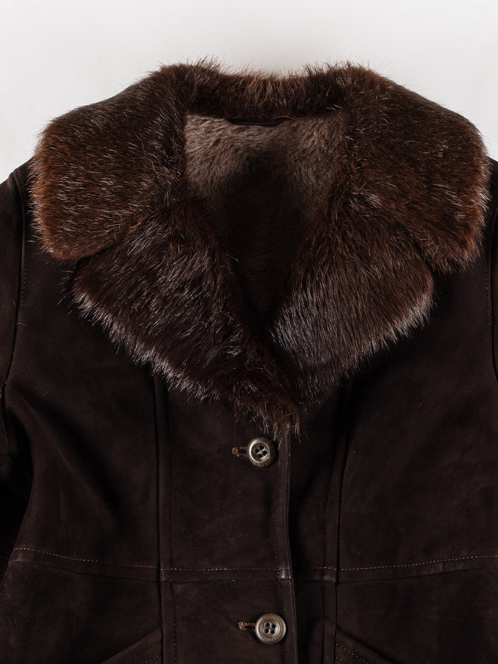 Vintage 80's Women Sheepskin Coat in BrownMN492