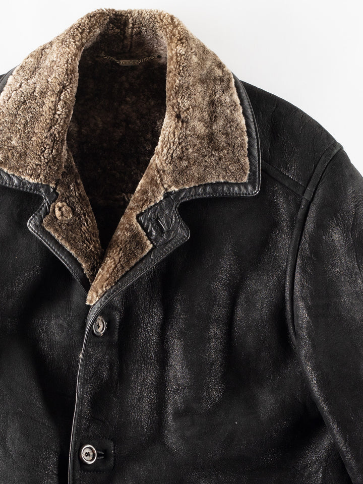Vintage 80's Men Sheepskin Coat in Black