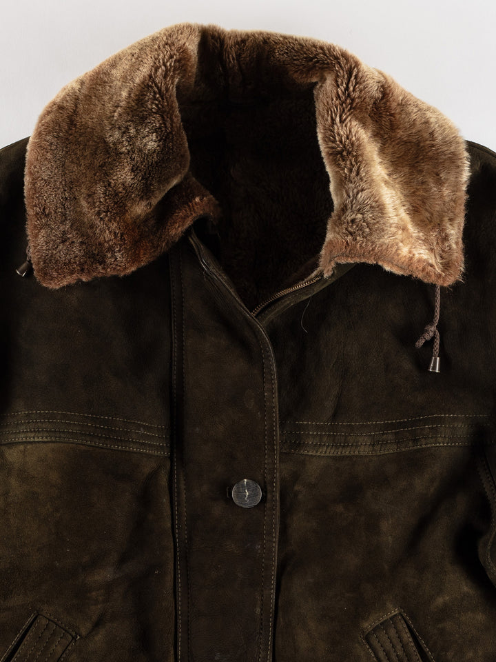 Vintage 80's Women Sheepskin Coat in GreenMN663