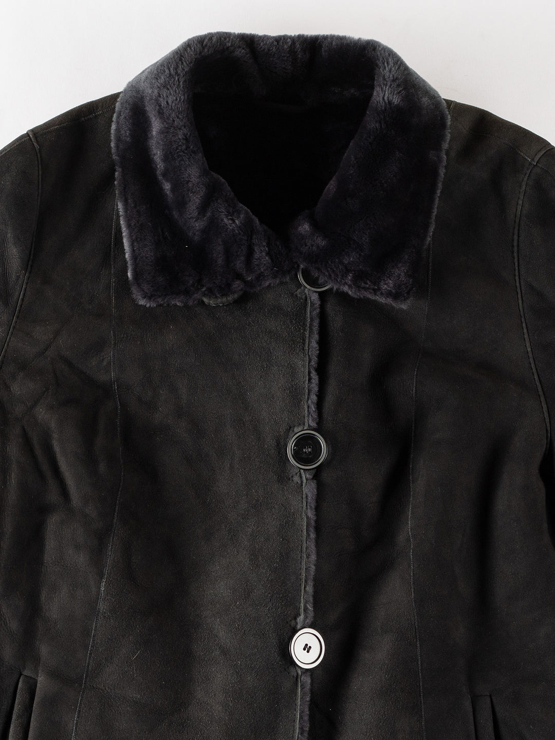 Vintage 80's Women Sheepskin Coat in GrayMN354