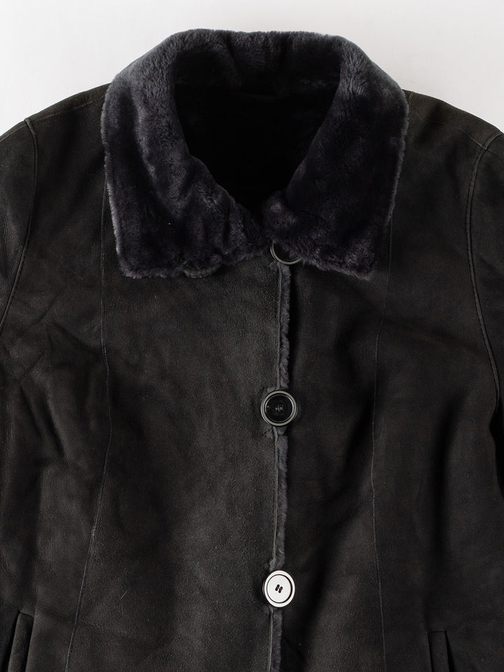 Vintage 80's Women Sheepskin Coat in GrayMN354