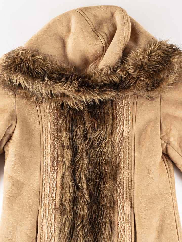 Vintage 70's Women Faux Sheepskin Coat in BeigeMN645