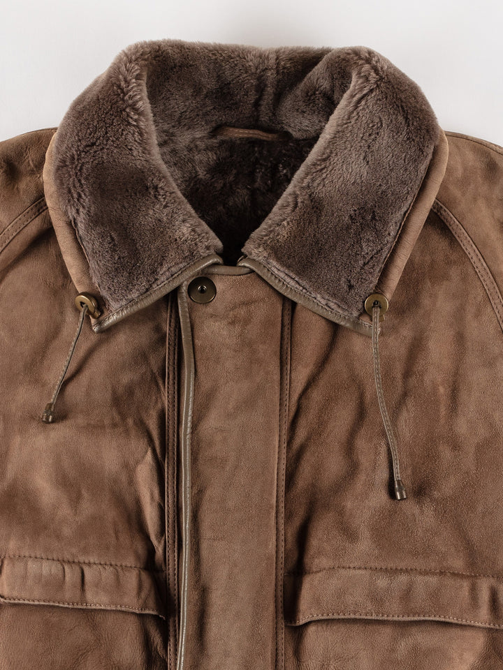 Vintage 80's Men Sheepskin Coat in BrownVN592