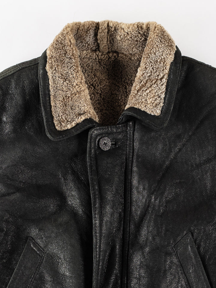 Vintage 80's Men Sheepskin Coat in BlackVN327
