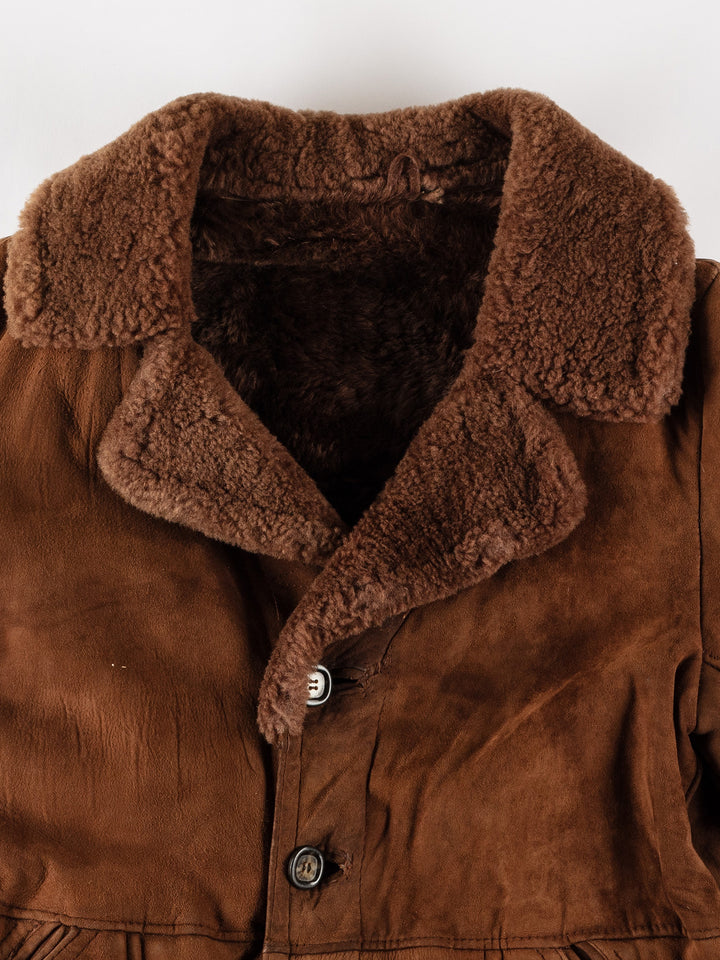 Vintage 80's Men Sheepskin Coat in BrownVN603