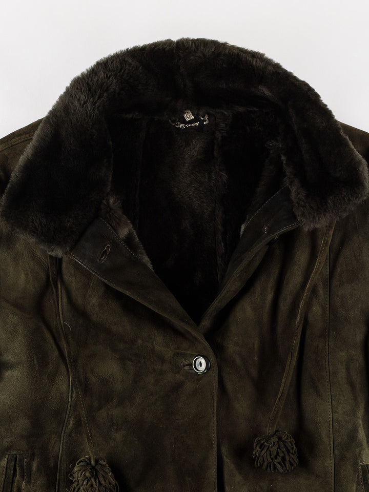 Vintage 80's Women Sheepskin Coat in GreenMN661