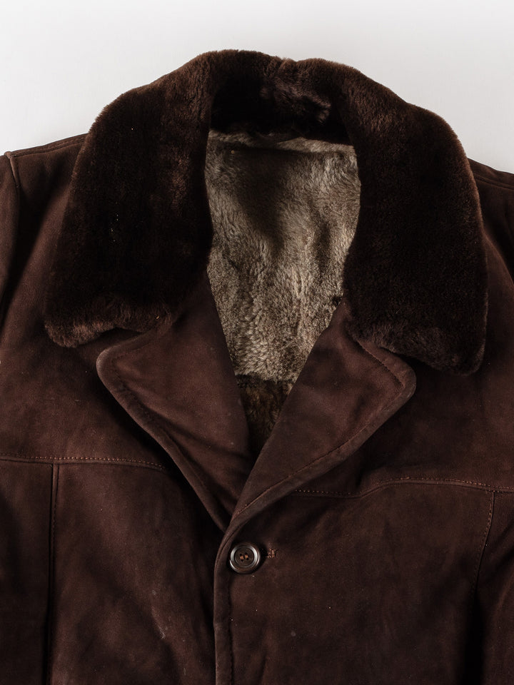 Vintage 80's Men Sheepskin Coat in BrownVN429