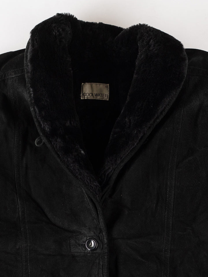 Vintage 80's Women Faux Sheepskin Coat in BlackMN365