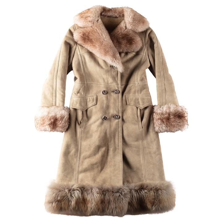 Vintage 70's Women Sheepskin Shearling Coat in Beige