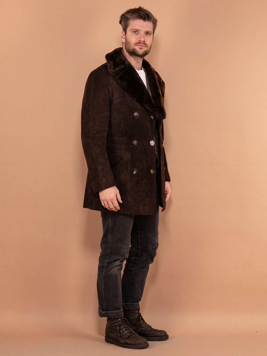 Vintage 70's Men Suede Sherpa Coat in Brown - NorthernGrip