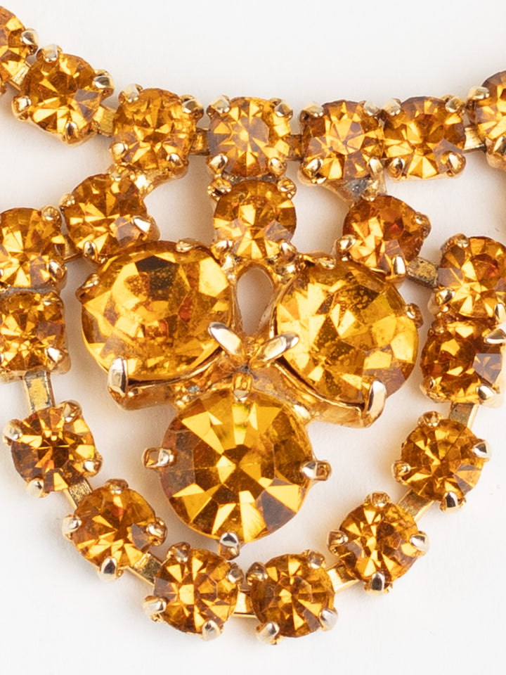 Vintage 50s Gold-Tone Amber Rhinestone Necklace