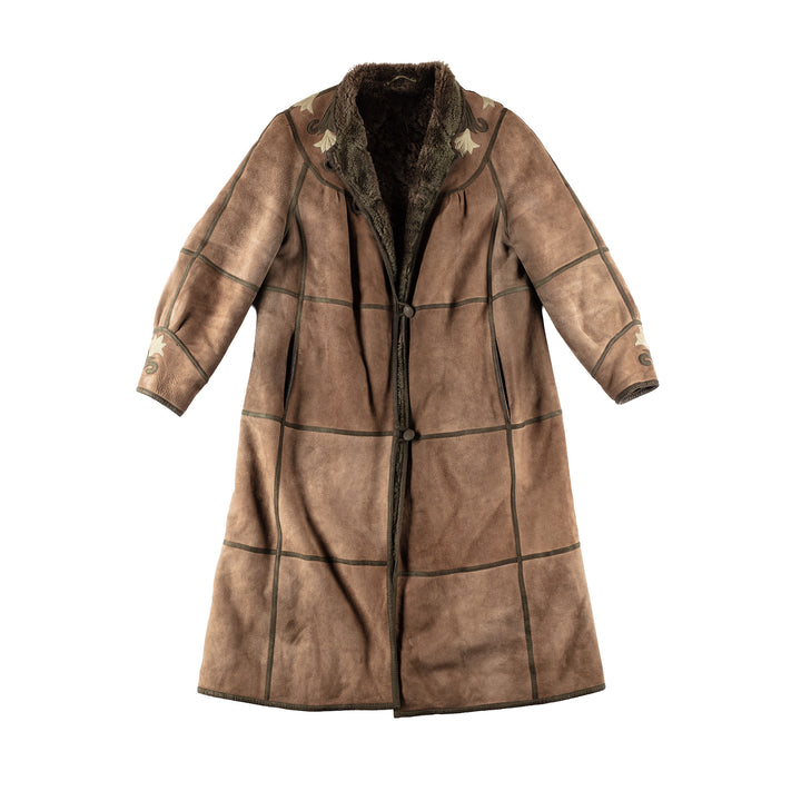 Vintage 80's Women Sheepskin Coat in KhakiMN336