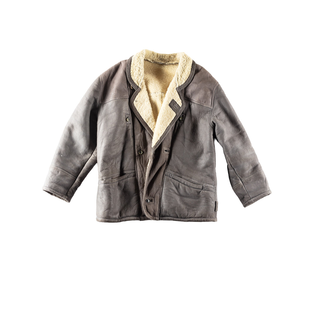 Vintage 80's Men Sheepskin Coat in Gray