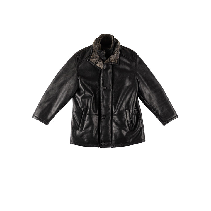 Vintage 80's Men Faux Sheepskin Coat in BlackVN405