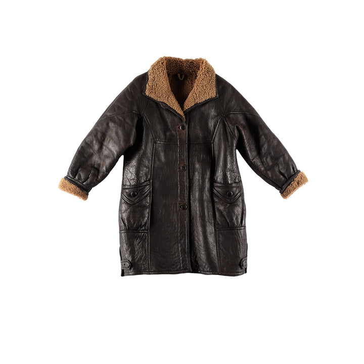 Vintage 80's Women Sheepskin Coat in BrownMN697