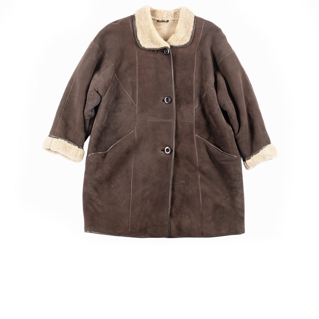 Vintage 80's Women Faux Sheepskin Coat in Brown