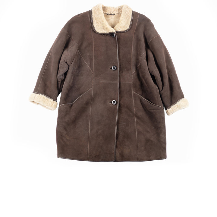 Vintage 80's Women Faux Sheepskin Coat in Brown