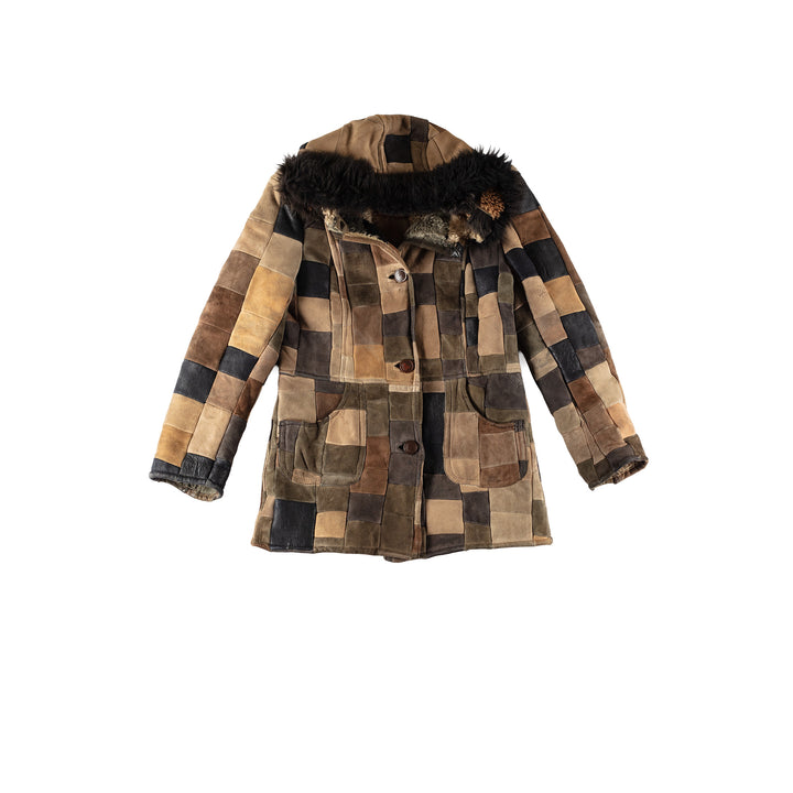 Vintage 80's Women Sheepskin Coat in KhakiMN709