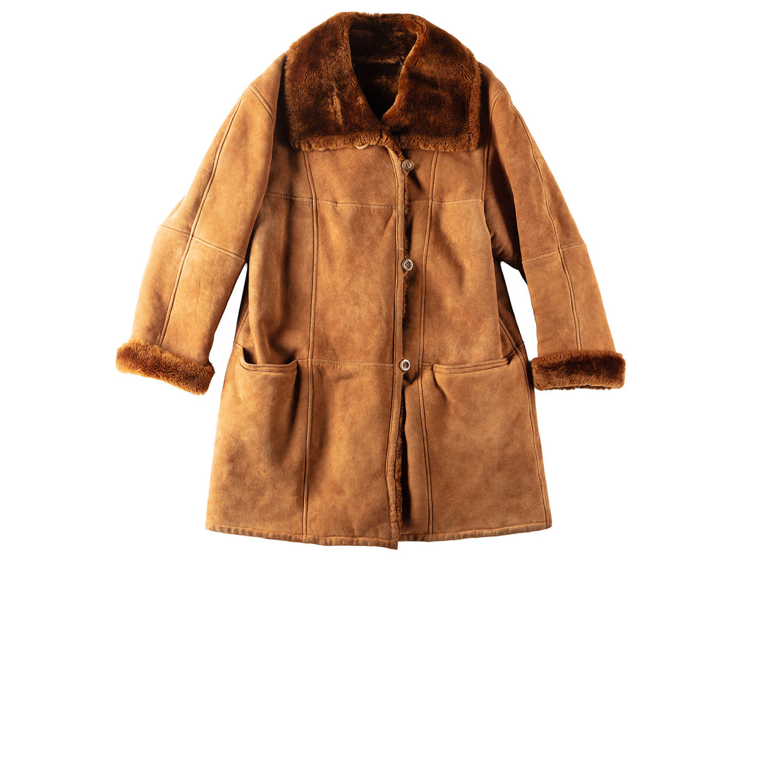Vintage 80's Women Sheepskin Shearling Coat in Brown