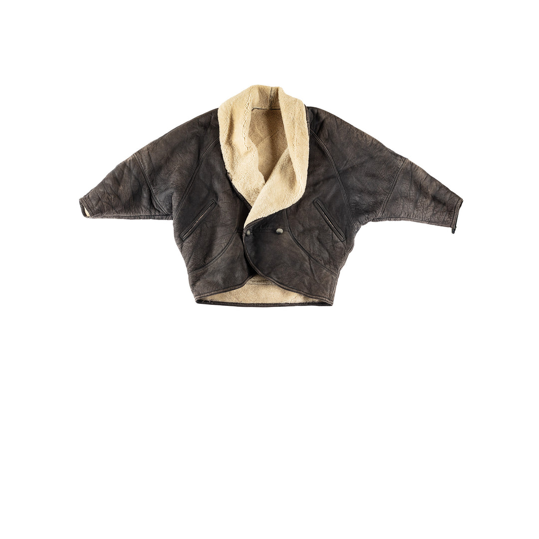 Vintage 80's Women Sheepskin Vest in BlackMN658