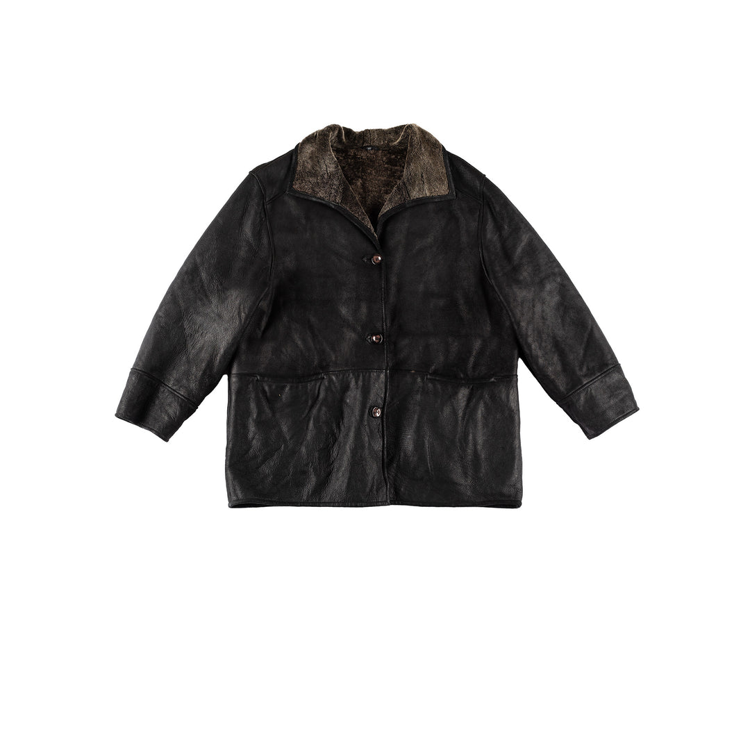 Vintage 80's Women Sheepskin Coat in BlackMN746