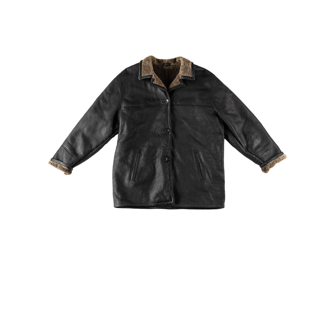 Vintage 80's Men Sheepskin Coat in BlackVN516