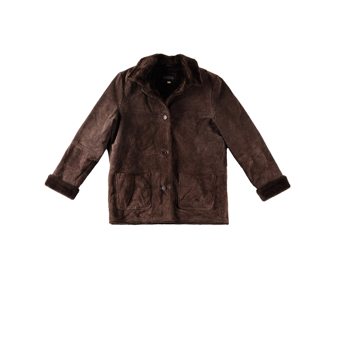Vintage 80's Women Faux Sheepskin Coat in BrownMN348