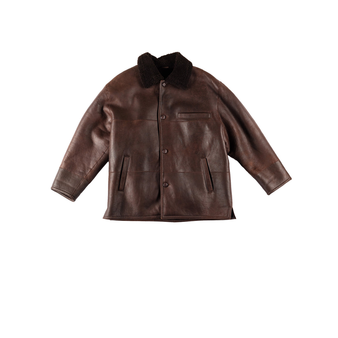 Vintage 80's Men Sheepskin Coat in BrownVN665