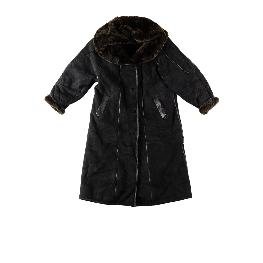 Vintage 80's Women Sheepskin Coat in BlackMN551