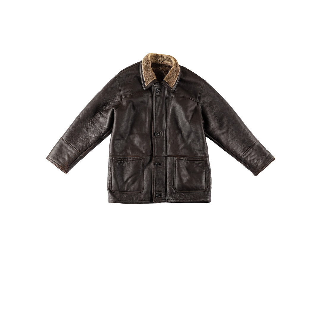 Vintage 80's Men Sheepskin Coat in BrownVN422